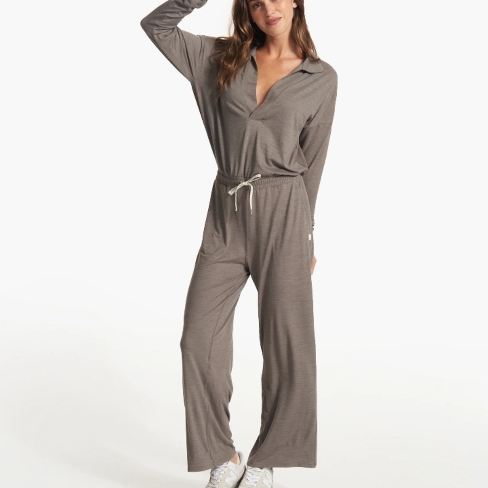 Vuori Lux Intentions Wide Leg Jumpsuit Smoke Heather L - Picture 15 of 15